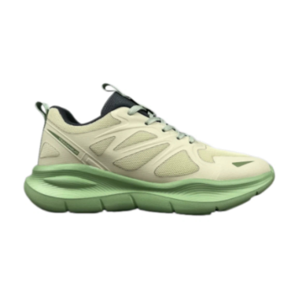 Men’s Cream Olive Green Breathable Mesh Running Shoes, Lightweight Thick-Sole Cushioned Non-Slip Athletic Sneakers