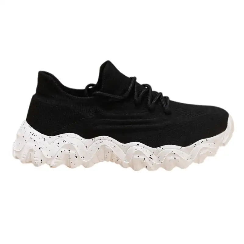 Women’s Black White Knit Platform Sneakers | Lightweight Comfort Walking Shoes