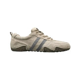 Men's Beige Genuine Leather Casual Sneakers, Retro Lace-Up Walking Shoes