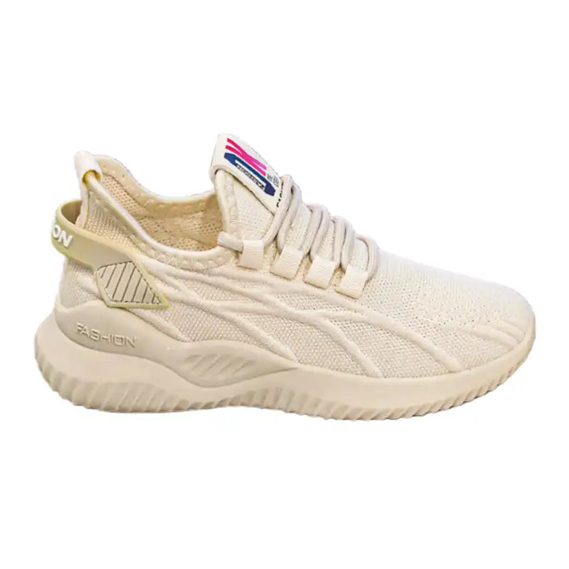 Women’s Beige Lightweight Knit Sneakers | Breathable Soft Sole Casual Walking Shoes