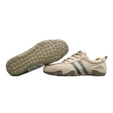 Men's Beige Genuine Leather Casual Sneakers, Retro Lace-Up Walking Shoes